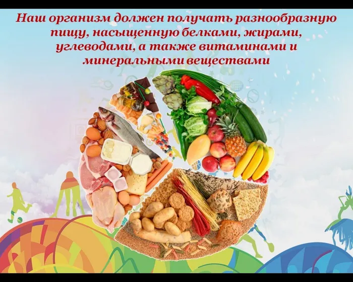 Наш организм должен получать разнообразную пищу, насыщенную белками, жирами, углеводами, а также витаминами и минеральными веществами